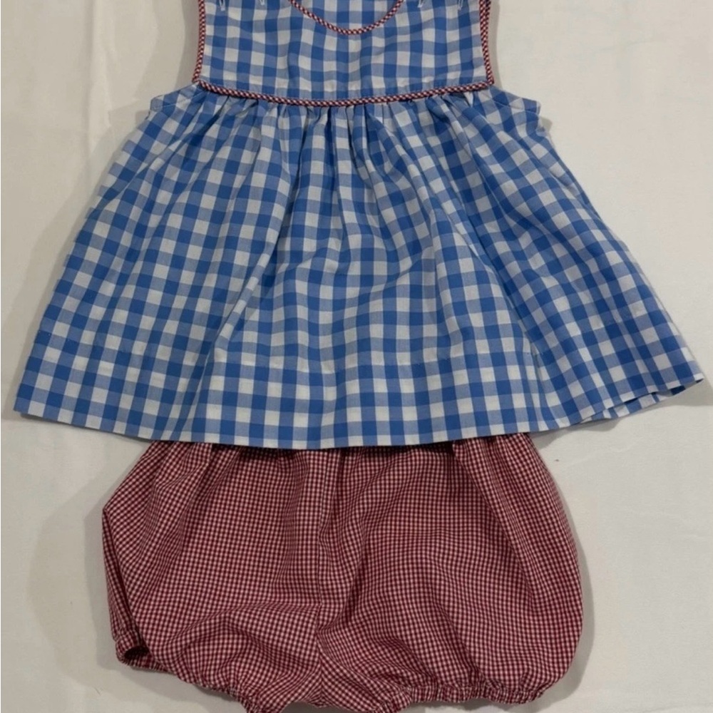 Remember Nguyen Blue and Red Gingham Kids Dress Set